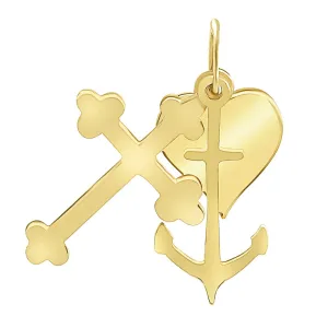 14K Yellow Gold Flat Faith Hope Love Religious Silhouette Pendant