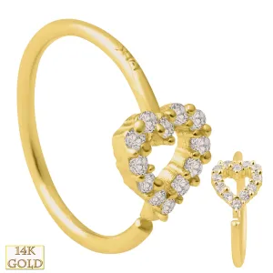 14k Yellow Gold GH/SI1 Natural Diamonds Hollow Heart 22g Hoop Piercing Ring