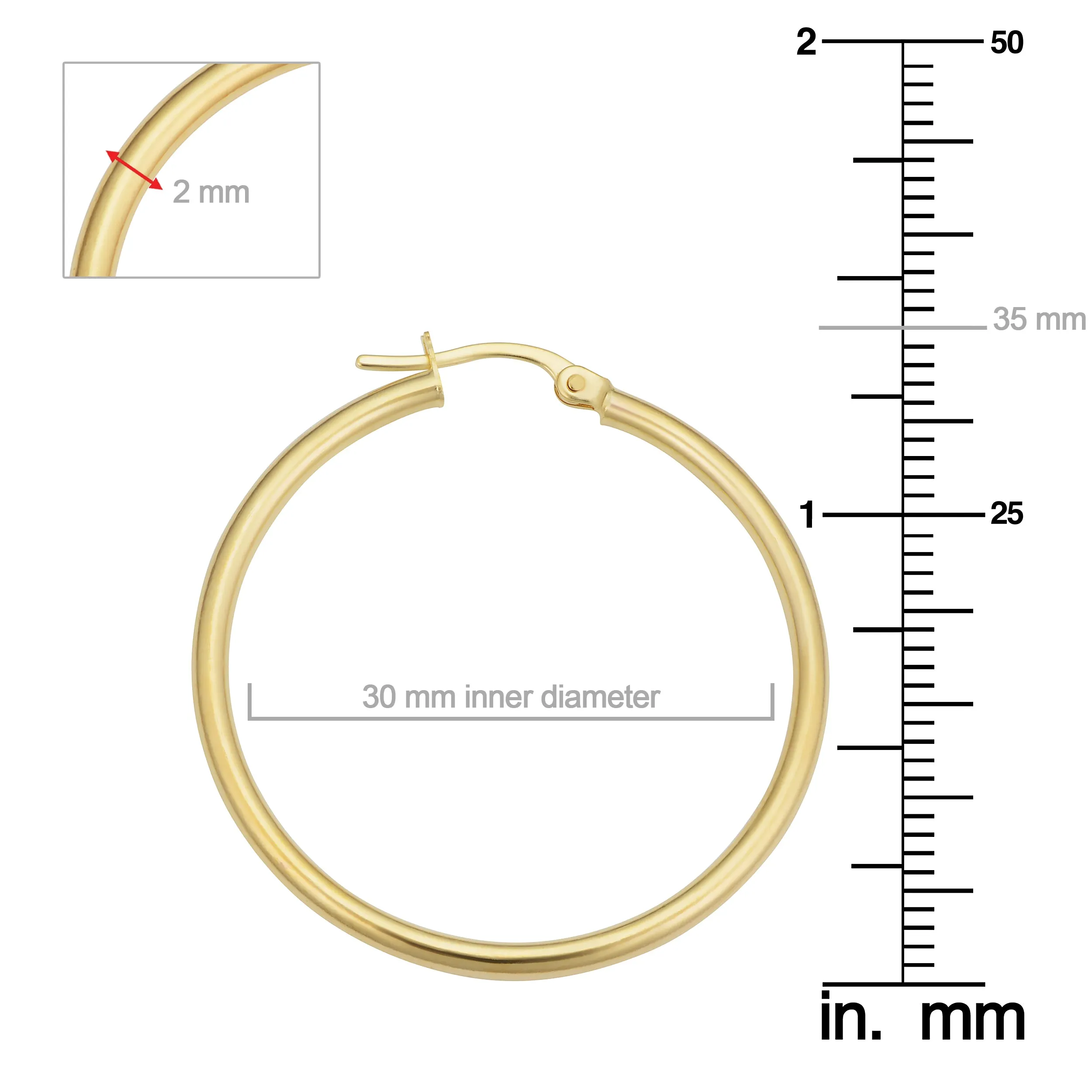14k Yellow Gold Hoop Earrings (2x30 mm)