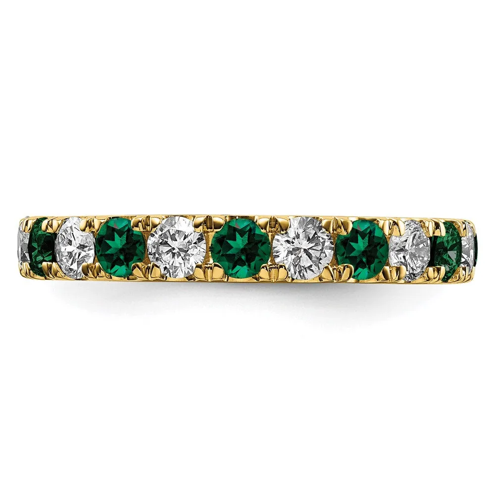 14k Yellow Gold Lab Grown Diamond & Emerald Eternity Wedding Band Ring 1.2Ct Clarity- VS Color- G-H