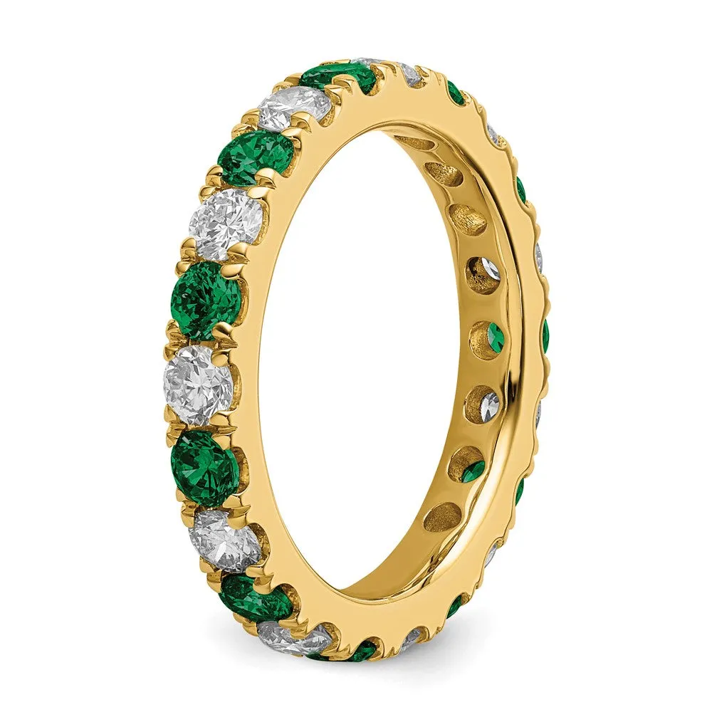 14k Yellow Gold Lab Grown Diamond & Emerald Eternity Wedding Band Ring 1.2Ct Clarity- VS Color- G-H