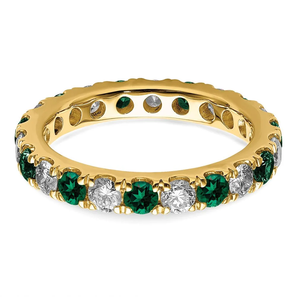 14k Yellow Gold Lab Grown Diamond & Emerald Eternity Wedding Band Ring 1.2Ct Clarity- VS Color- G-H