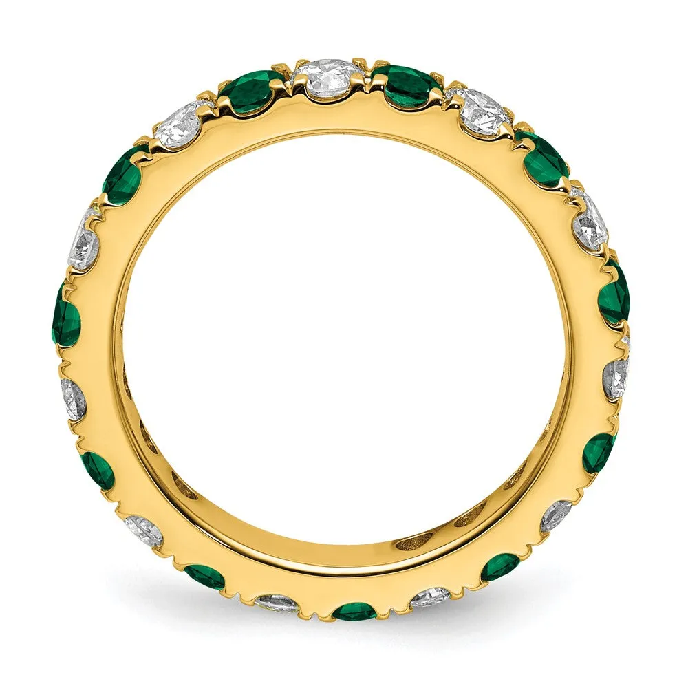 14k Yellow Gold Lab Grown Diamond & Emerald Eternity Wedding Band Ring 1.2Ct Clarity- VS Color- G-H