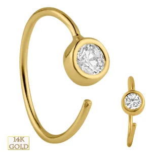 14K Yellow Gold Single Round GH/SI1 Natural Diamond Bezel Setting Nose Hoop Ring