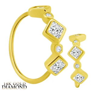 14k Yellow Gold Square & Round GH/SI1 Natural Diamonds Alternating Bezel Setting Hoop Piercing Ring