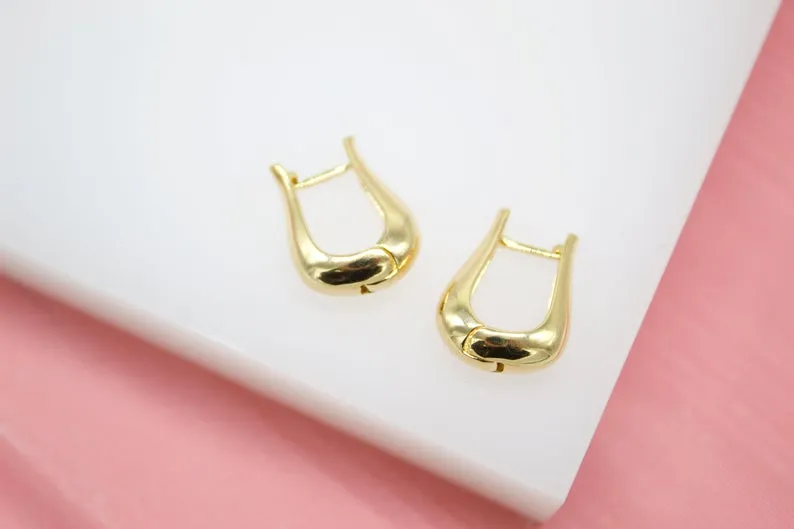 18K Gold Filled Earrings U Shaped Earrings Thick Linked Hoops Minimalist Trendy Huggies Earrings (L74A)