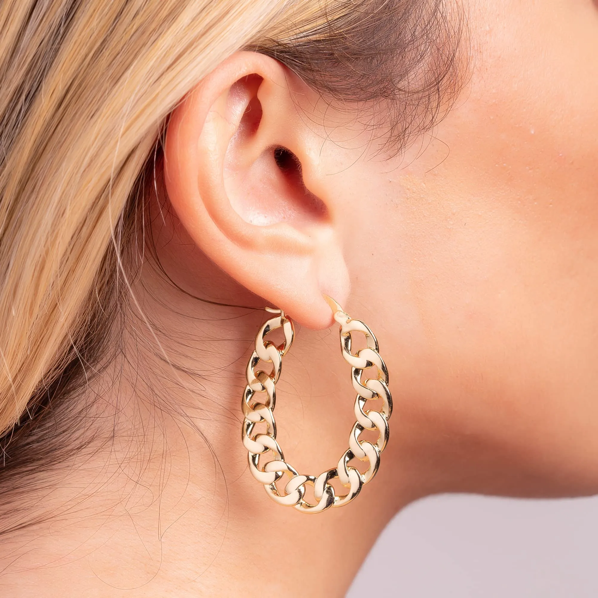 18K Gold Plated Chain Link Hoop Earrings
