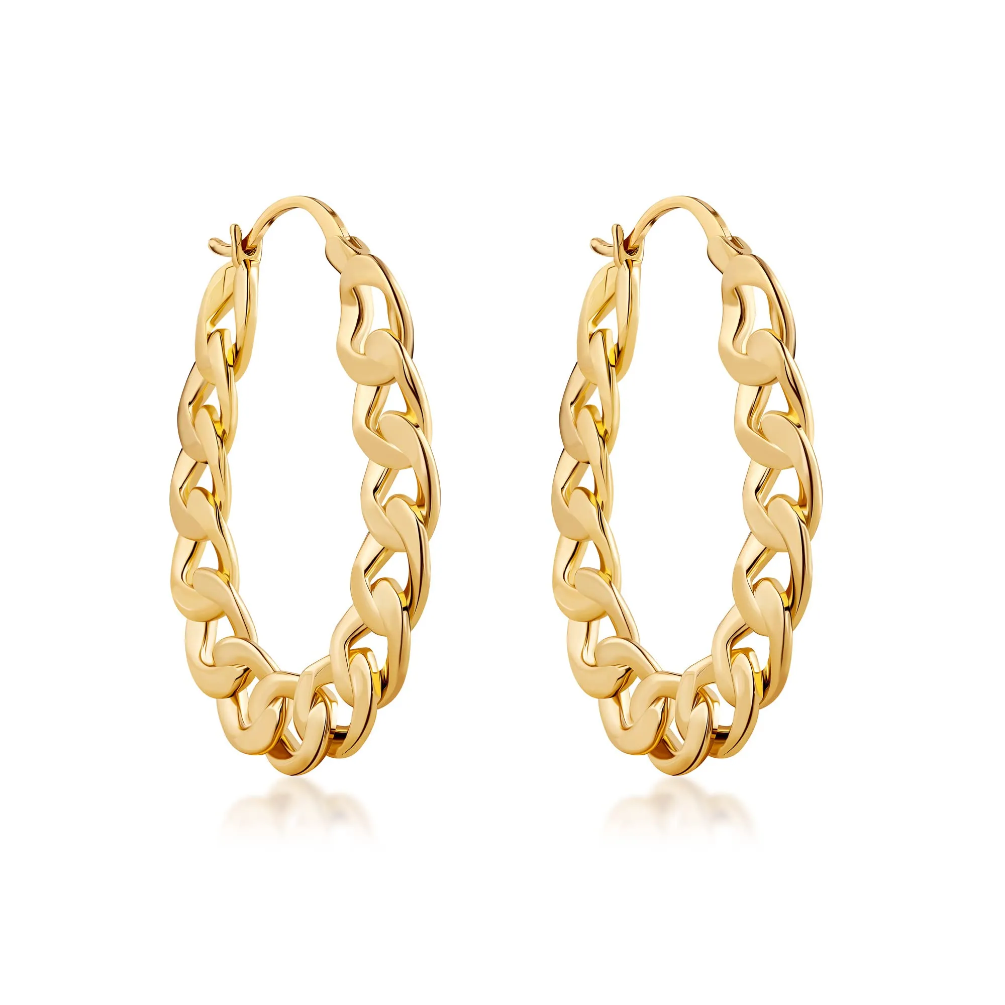 18K Gold Plated Chain Link Hoop Earrings