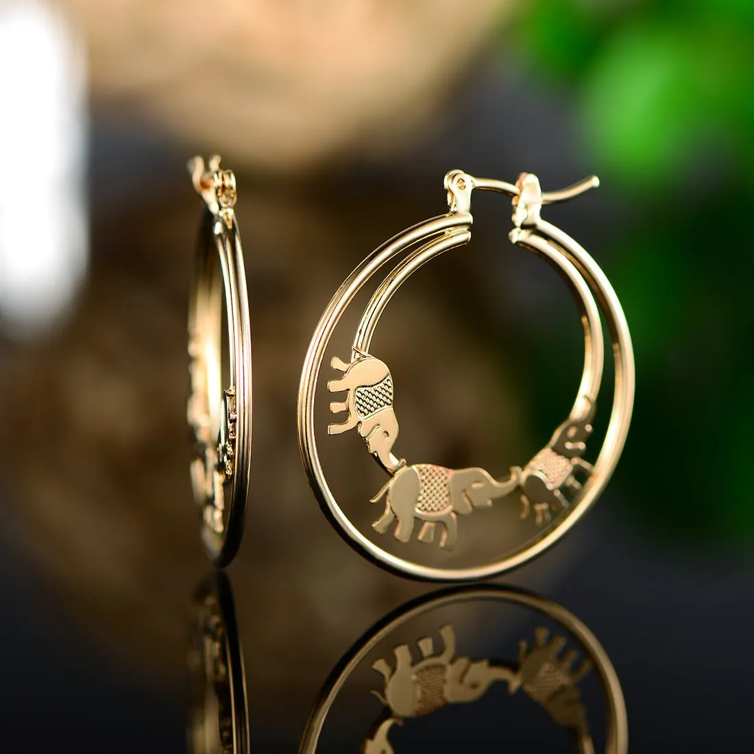 18K Gold Plated Elephant Parade Hoop Earrings