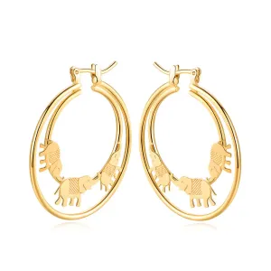 18K Gold Plated Elephant Parade Hoop Earrings