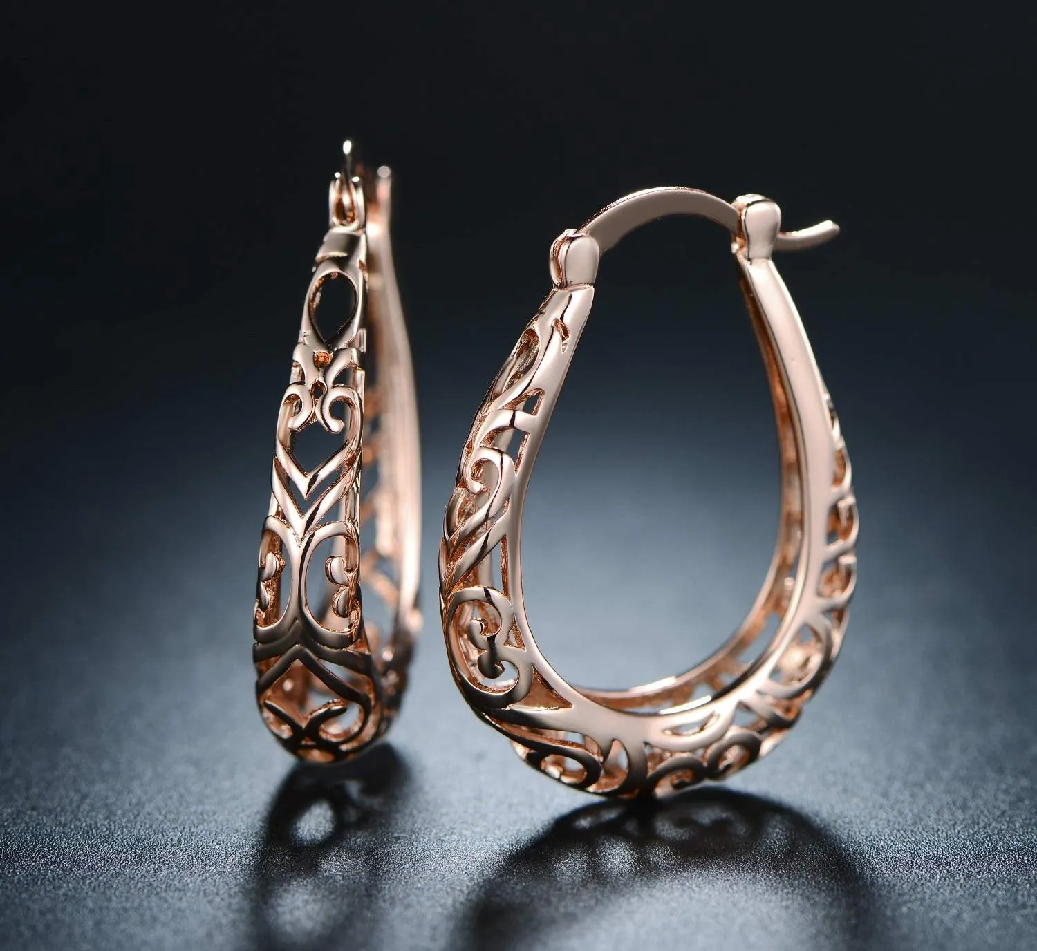 18K Gold Plated Filigree Hoop Earrings