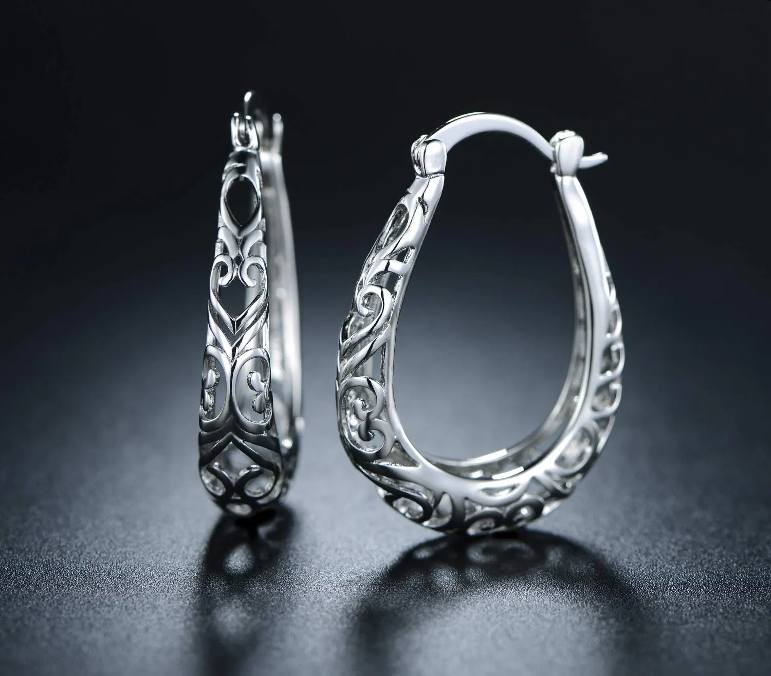 18K Gold Plated Filigree Hoop Earrings