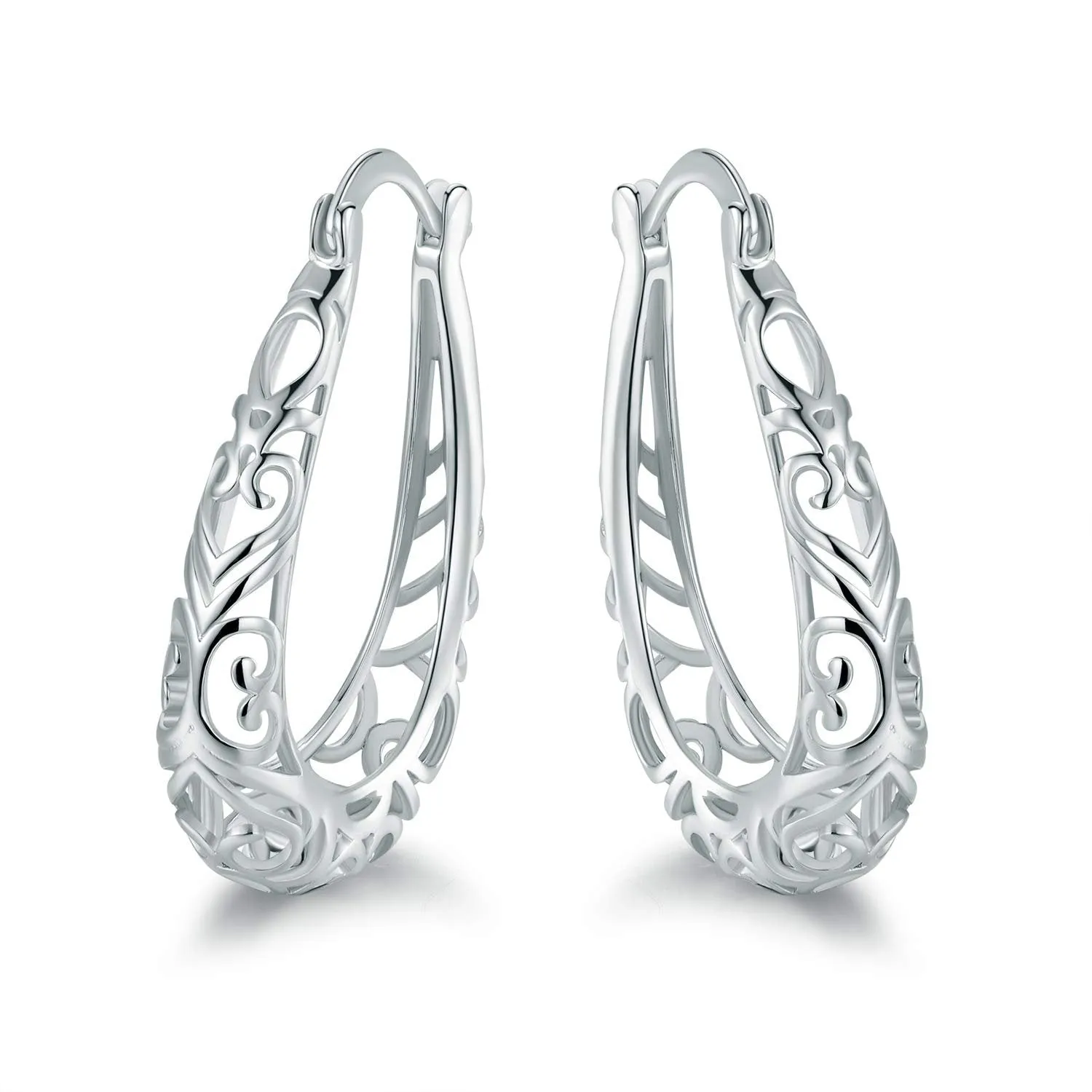 18K Gold Plated Filigree Hoop Earrings