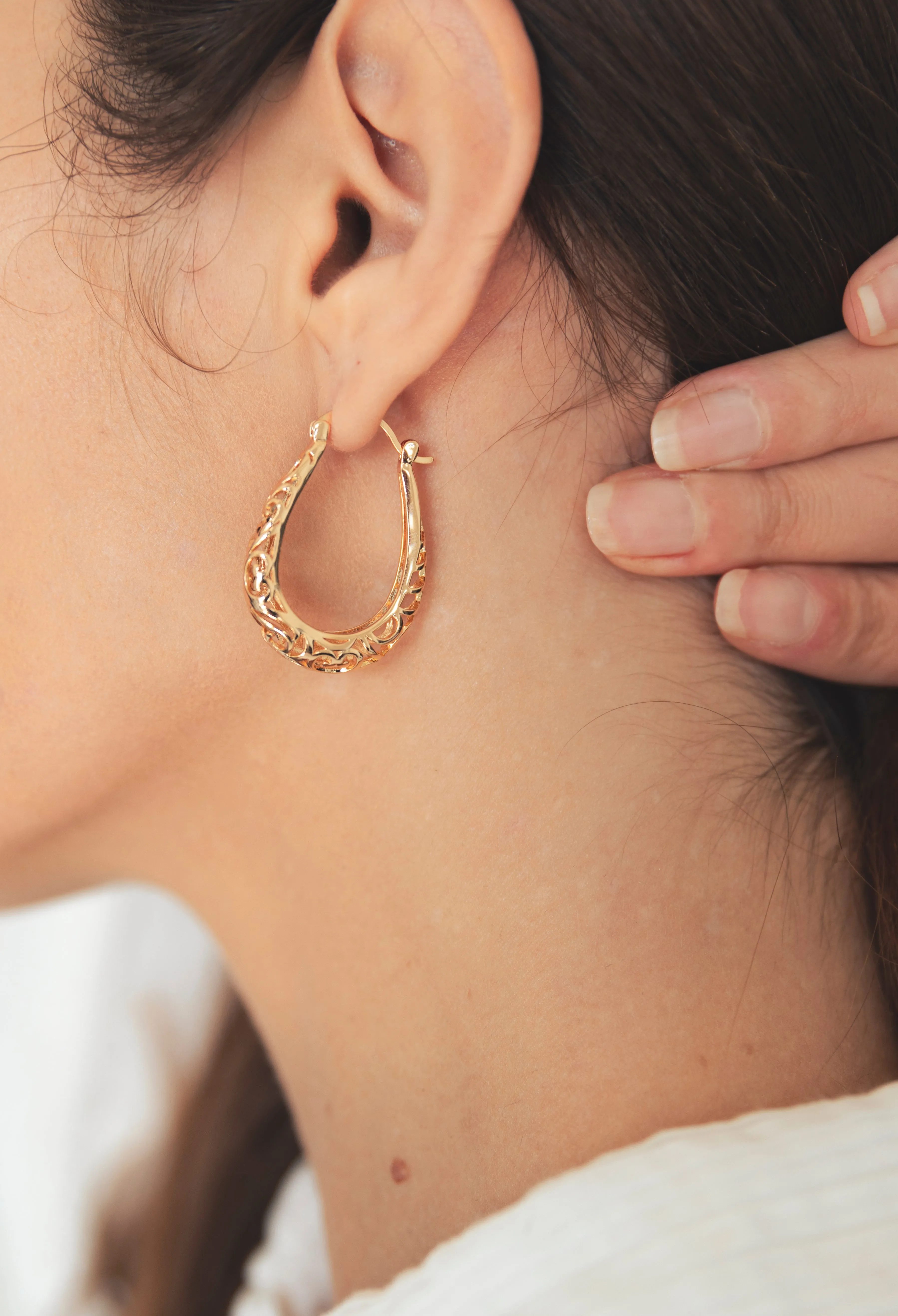 18K Gold Plated Filigree Hoop Earrings