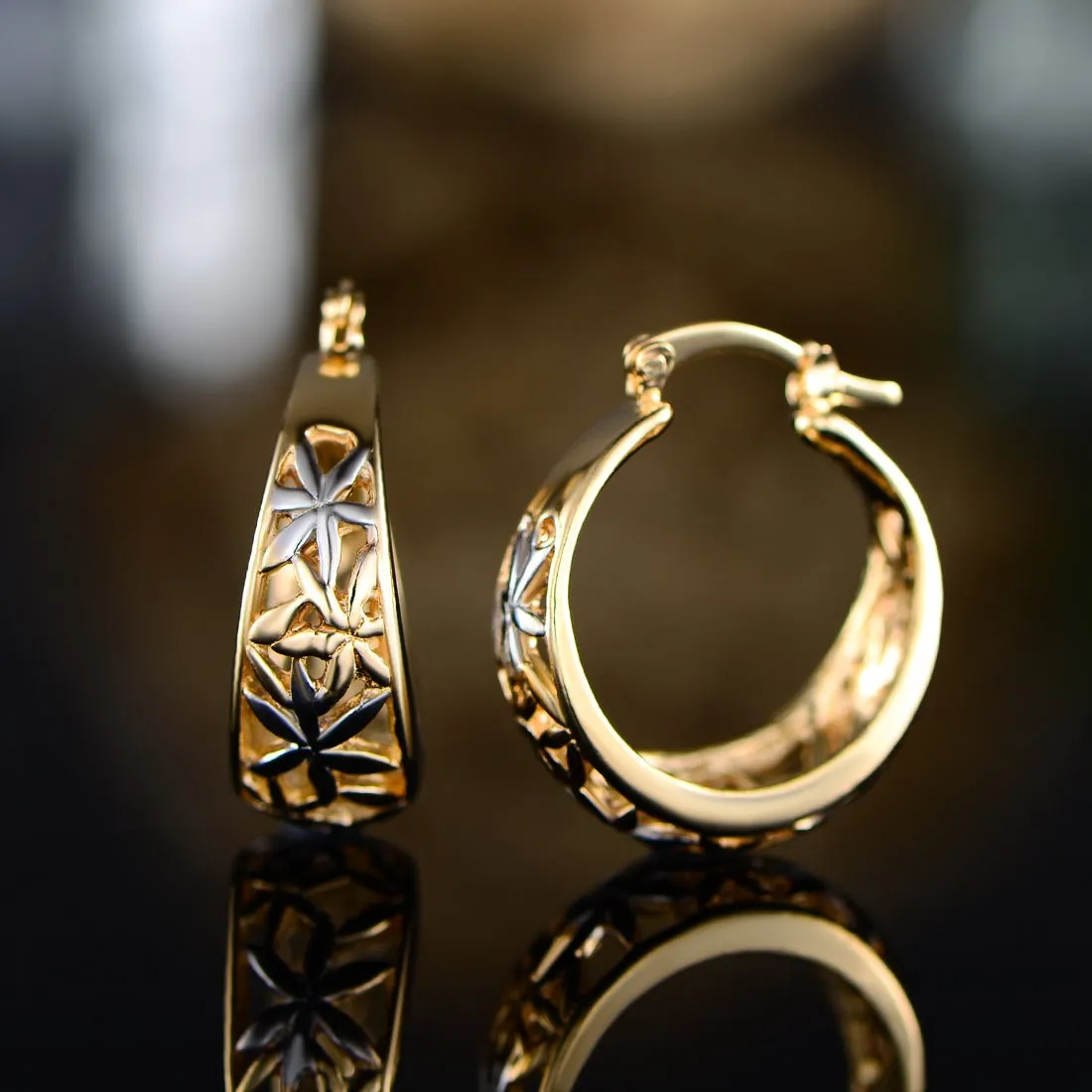 18K Gold Plated Thick Flower Hoop Earrings