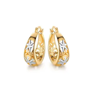 18K Gold Plated Thick Flower Hoop Earrings