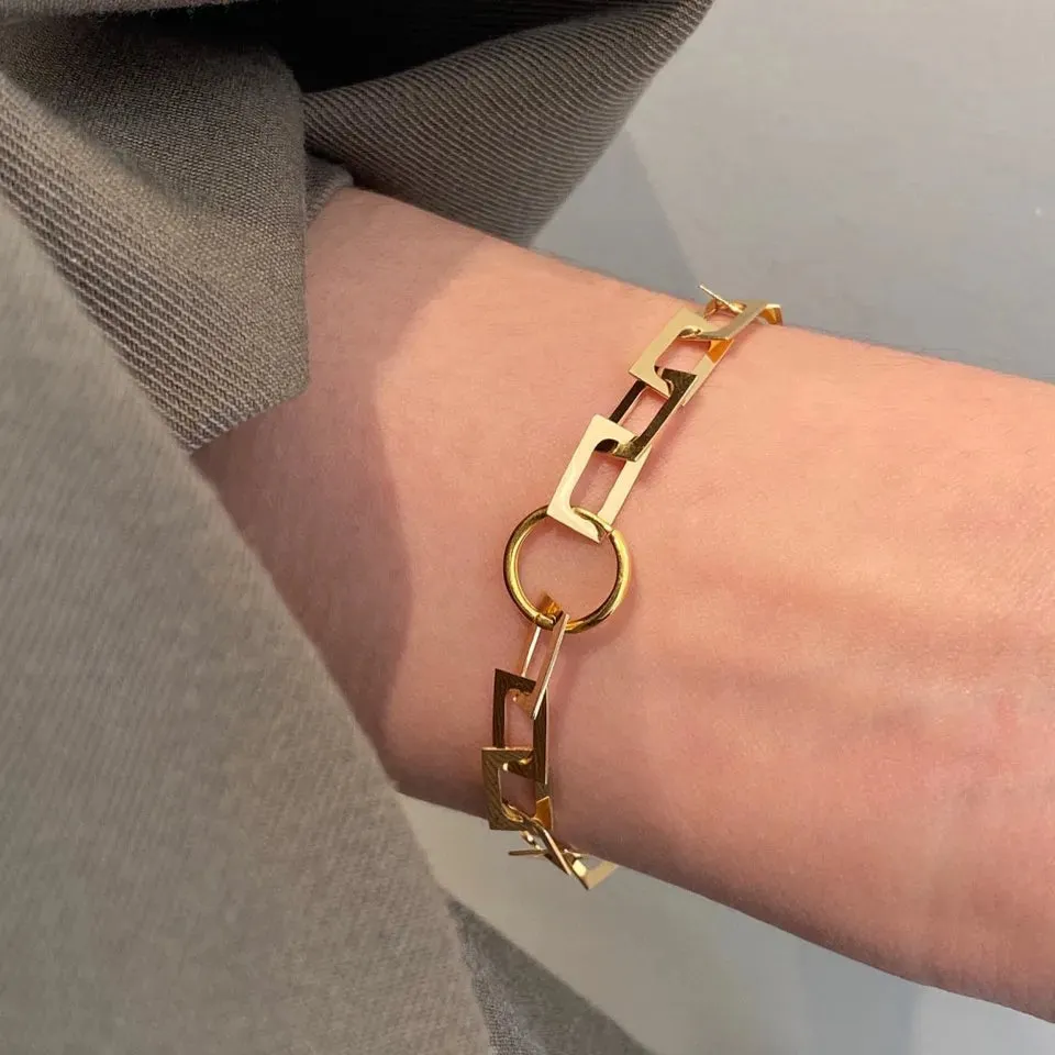 18K import Bracelet Earring Necklace MoonHipster Blogger Necessary Solid Yellow Gold Jewelry(AU750)Women Guardian Faith Gift 18