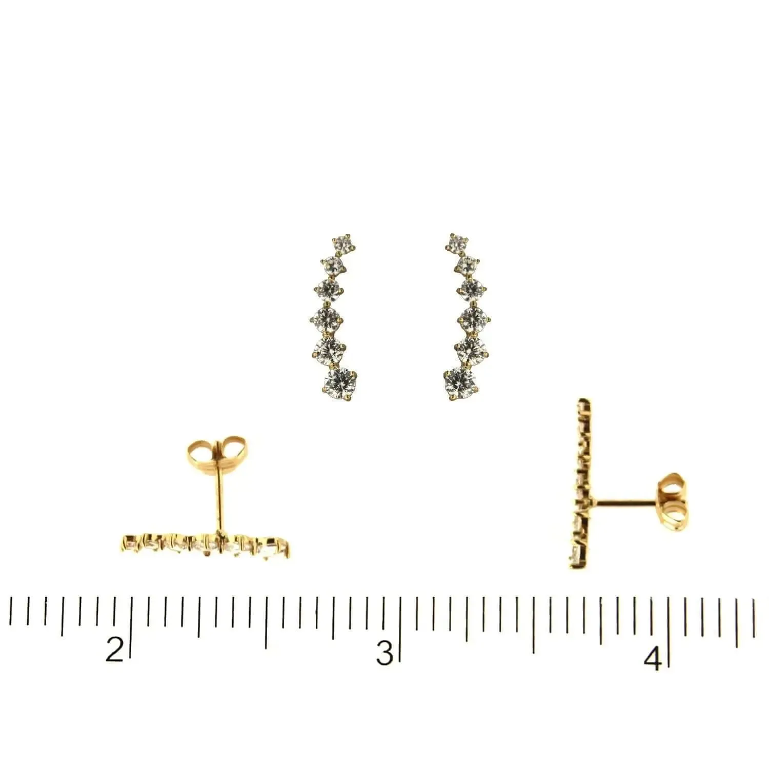 18k Solid Yellow Gold Zirconia Degrade Crawler Post Earrings