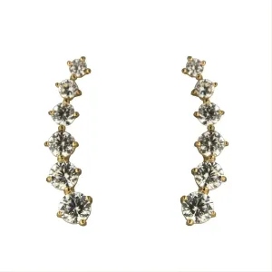 18k Solid Yellow Gold Zirconia Degrade Crawler Post Earrings