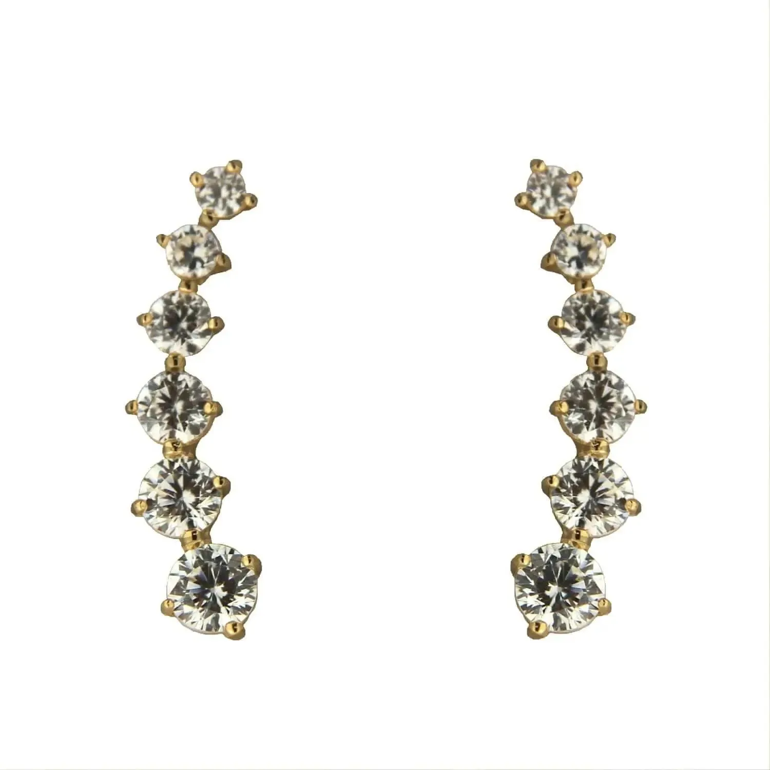 18k Solid Yellow Gold Zirconia Degrade Crawler Post Earrings