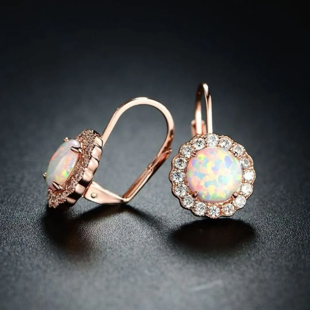 18K White Gold Plated Flower Opal Huggie Earrings