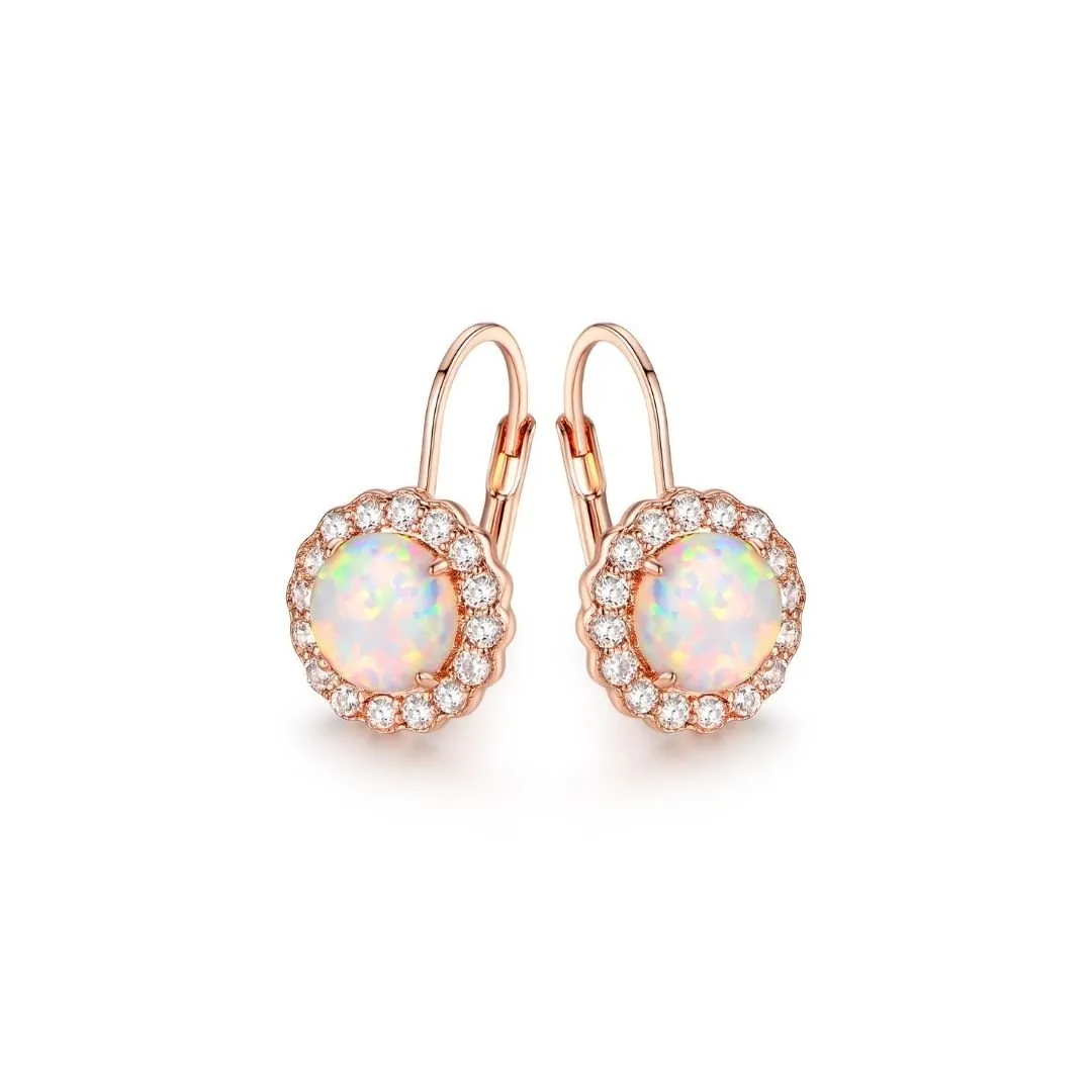 18K White Gold Plated Flower Opal Huggie Earrings