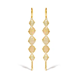 18K Yellow Gold Woven Egyptian Opal 2 1/2 Inch Drop and Dangle Earrings