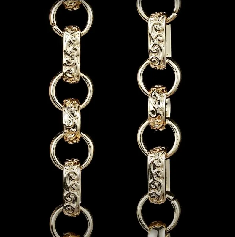 18mm Gold Ornate Gypsy Link Belcher Chain 30 Inch