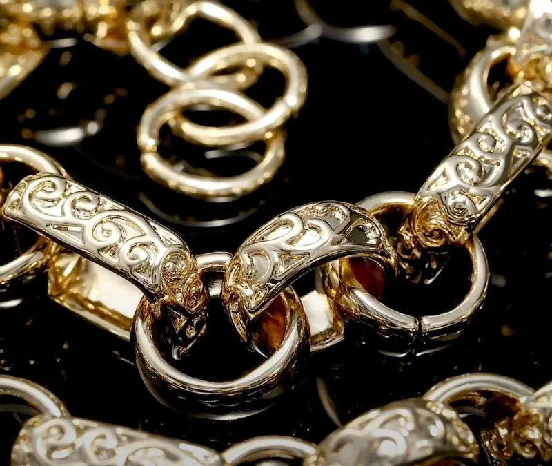 18mm Gold Ornate Gypsy Link Belcher Chain 30 Inch