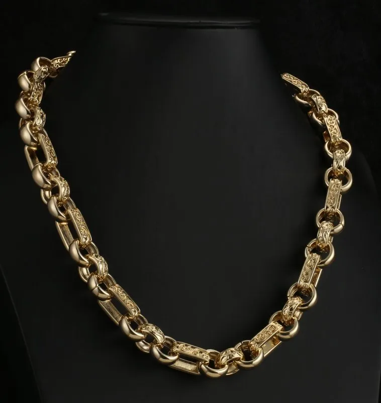 18mm Gold Ornate Gypsy Link Belcher Chain 30 Inch