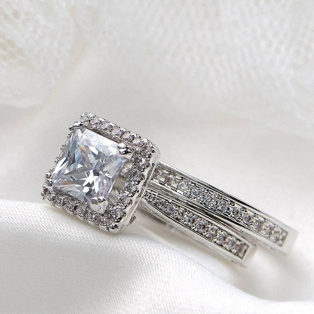 1ct Princess Cut Diamond Engagement Ring Set