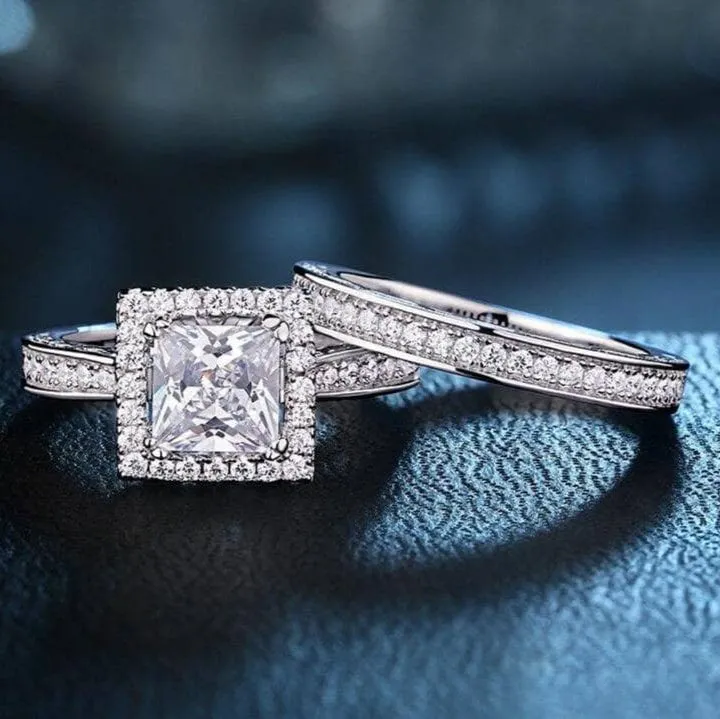 1ct Princess Cut Diamond Engagement Ring Set