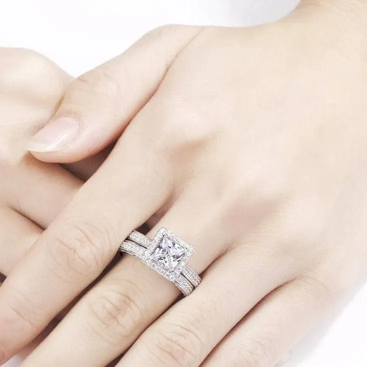 1ct Princess Cut Diamond Engagement Ring Set