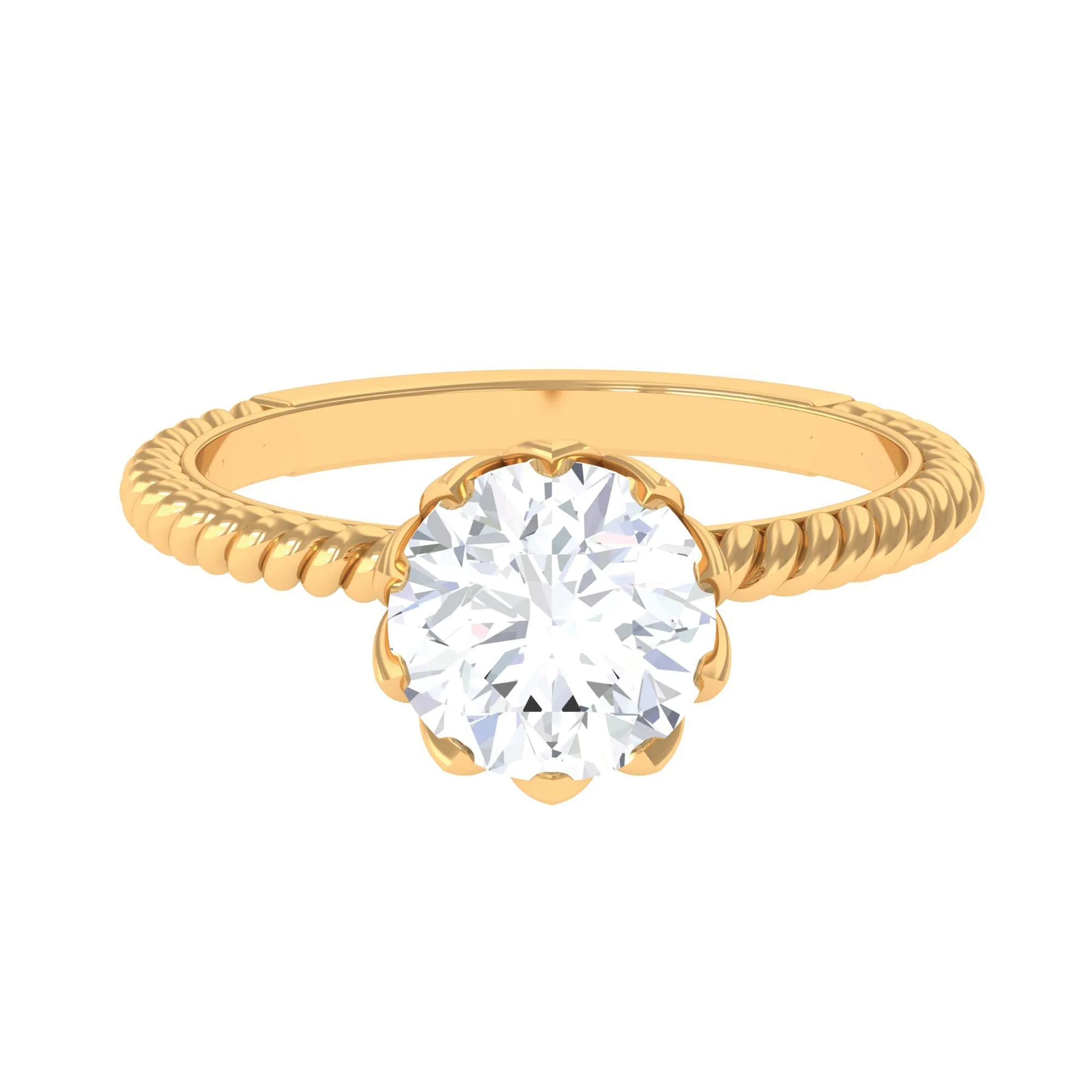 2 CT Minimal Moissanite Solitaire Gold Ring with Twisted Rope Details