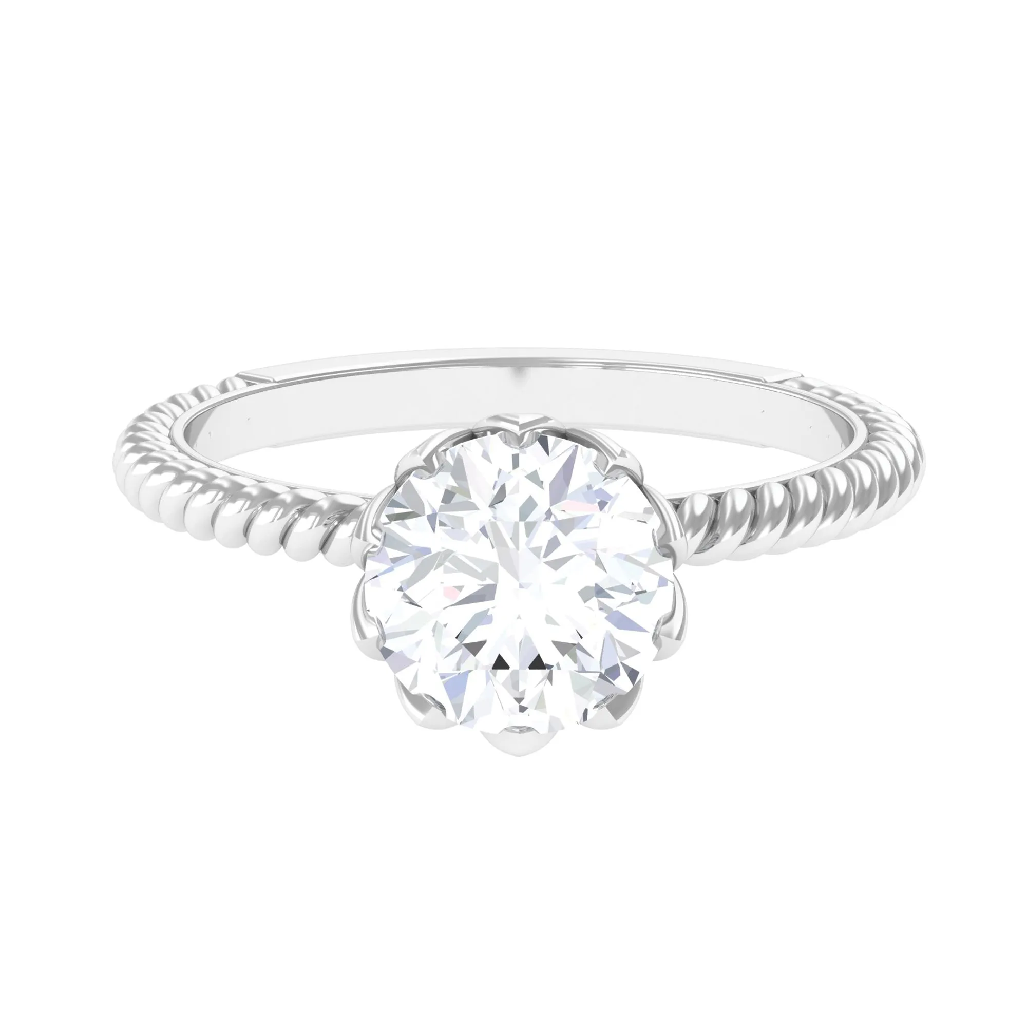 2 CT Minimal Moissanite Solitaire Gold Ring with Twisted Rope Details