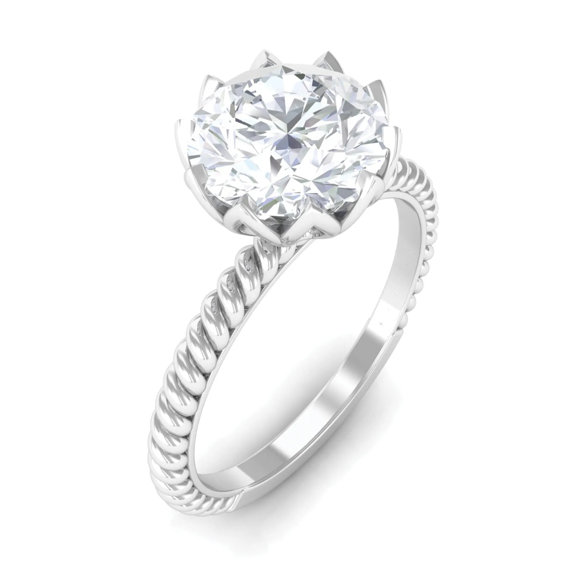 2 CT Minimal Moissanite Solitaire Gold Ring with Twisted Rope Details