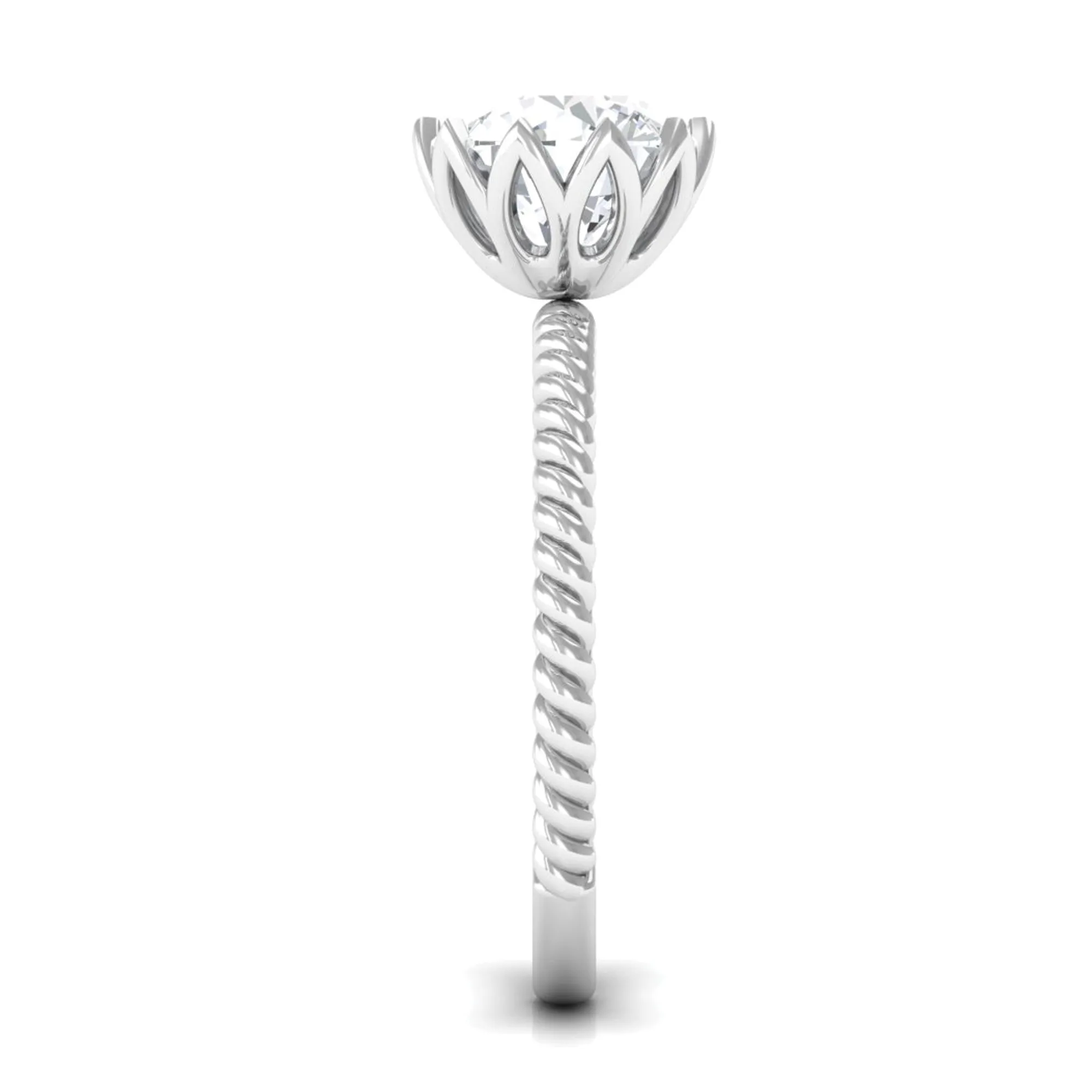 2 CT Minimal Moissanite Solitaire Gold Ring with Twisted Rope Details