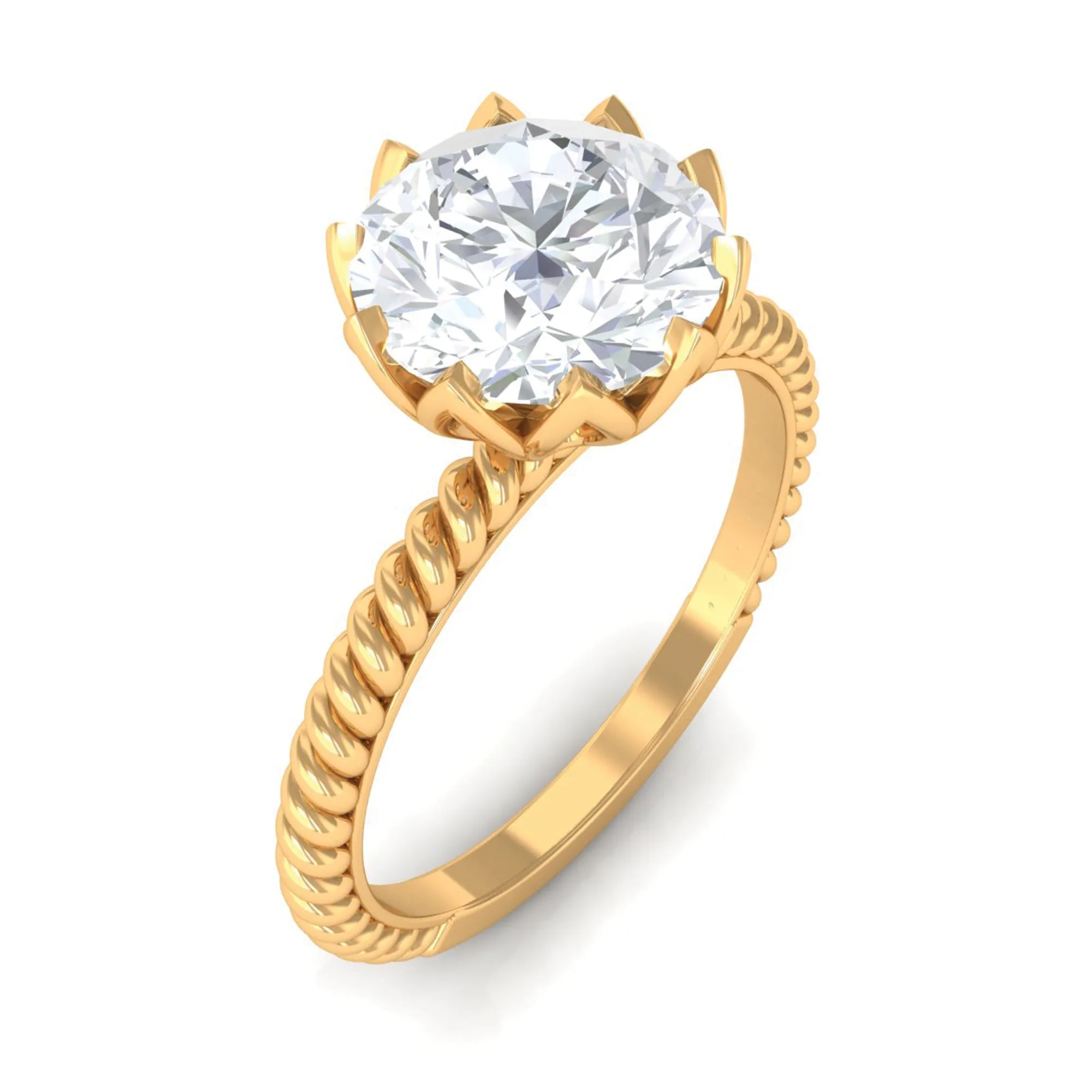 2 CT Minimal Moissanite Solitaire Gold Ring with Twisted Rope Details