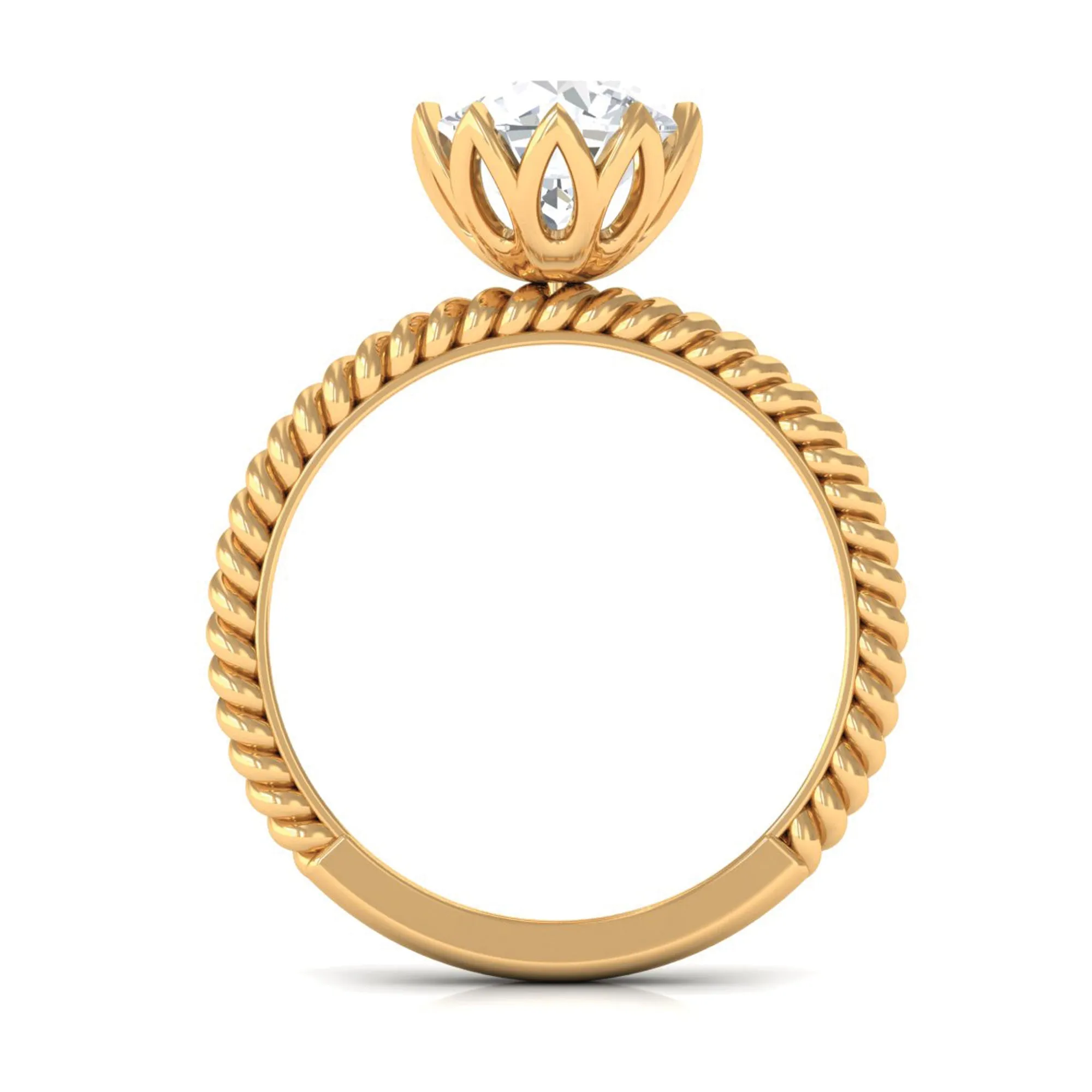 2 CT Minimal Moissanite Solitaire Gold Ring with Twisted Rope Details