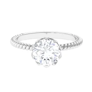 2 CT Minimal Moissanite Solitaire Gold Ring with Twisted Rope Details