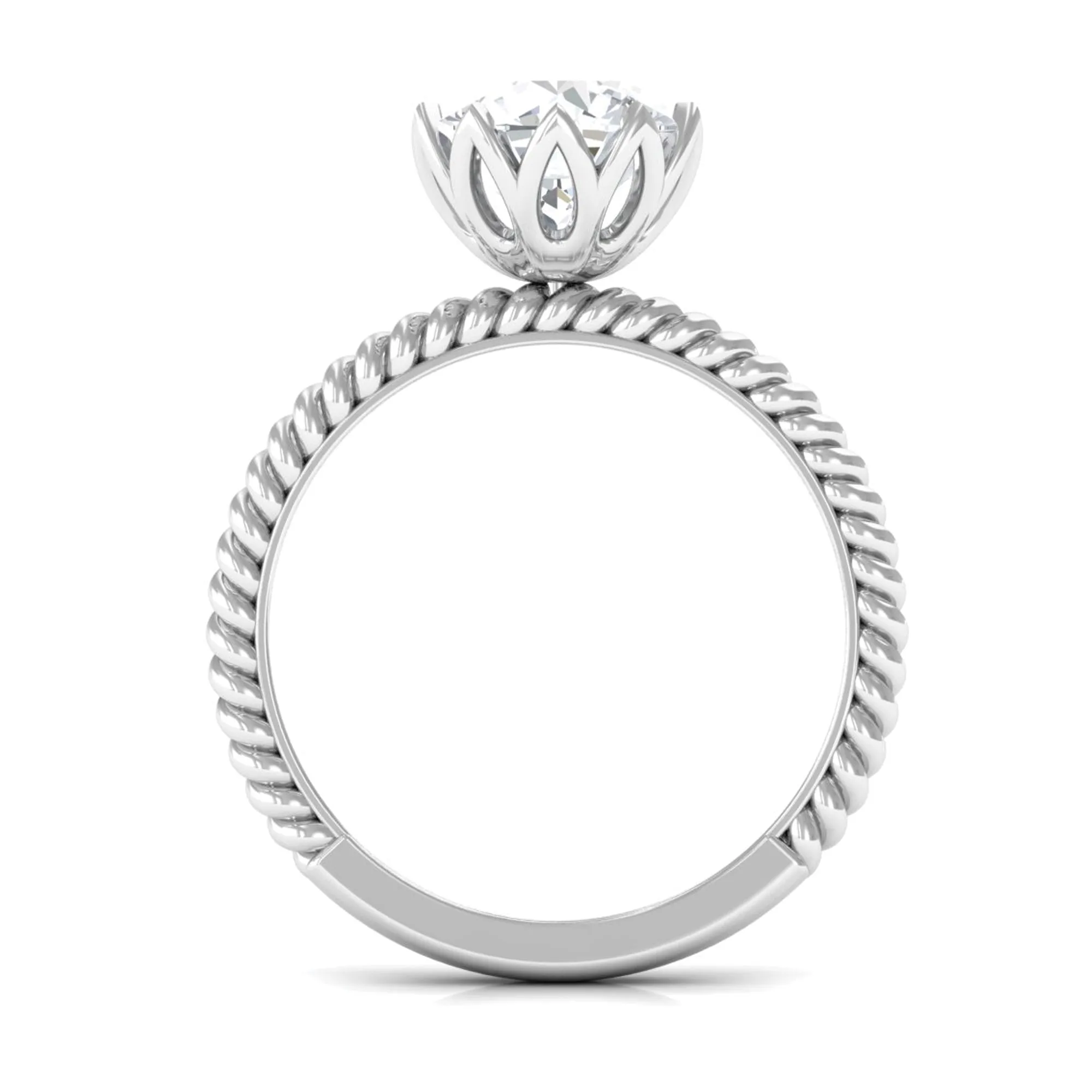 2 CT Minimal Moissanite Solitaire Gold Ring with Twisted Rope Details
