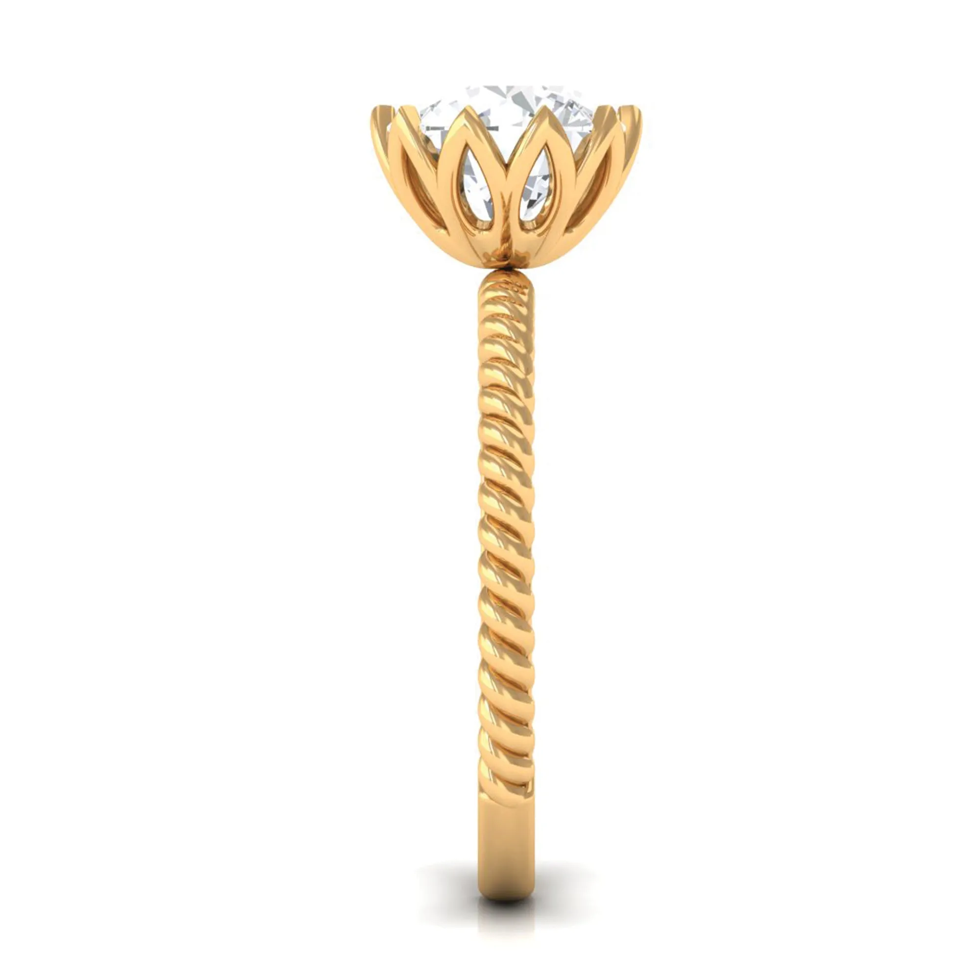 2 CT Minimal Moissanite Solitaire Gold Ring with Twisted Rope Details