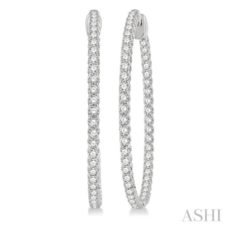 2 Ctw Inside-Out Round Cut Diamond 1 1/2 Inch Hoop Earrings in 14K White Gold