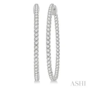 2 Ctw Inside-Out Round Cut Diamond 1 1/2 Inch Hoop Earrings in 14K White Gold
