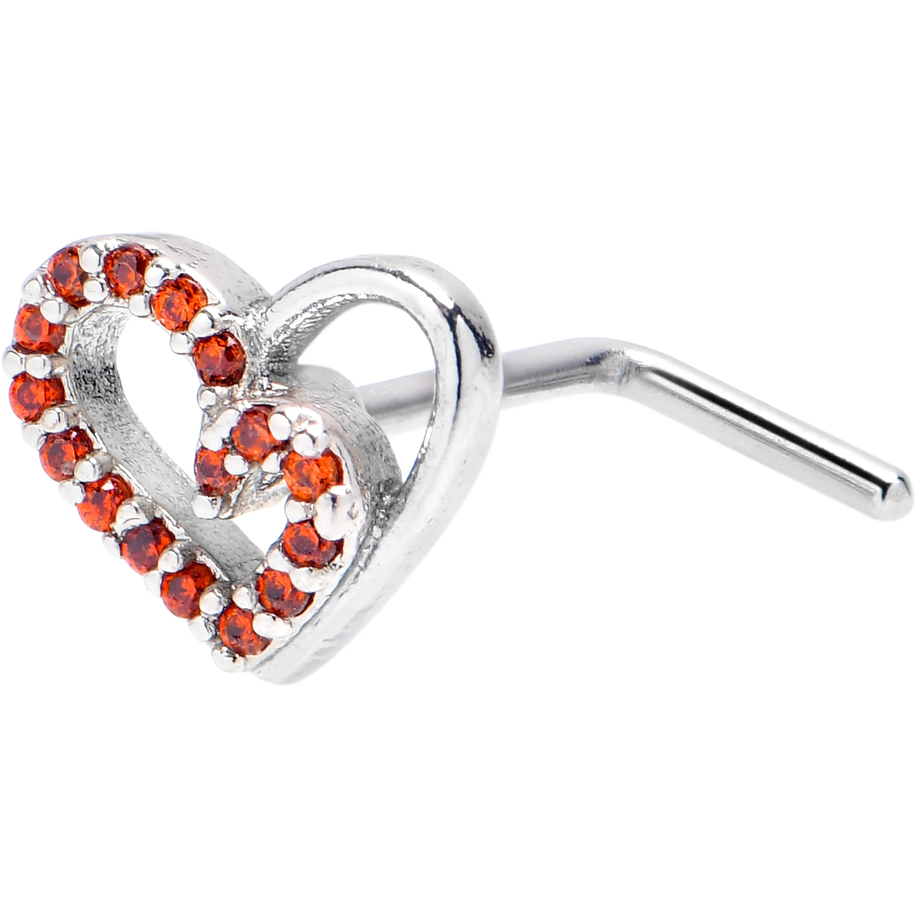 20 Gauge 7mm Red Gem Asymmetrical Heart L Shape Nose Ring