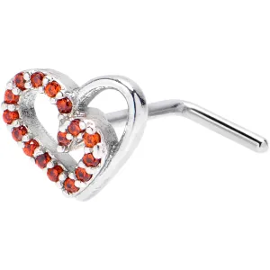 20 Gauge 7mm Red Gem Asymmetrical Heart L Shape Nose Ring