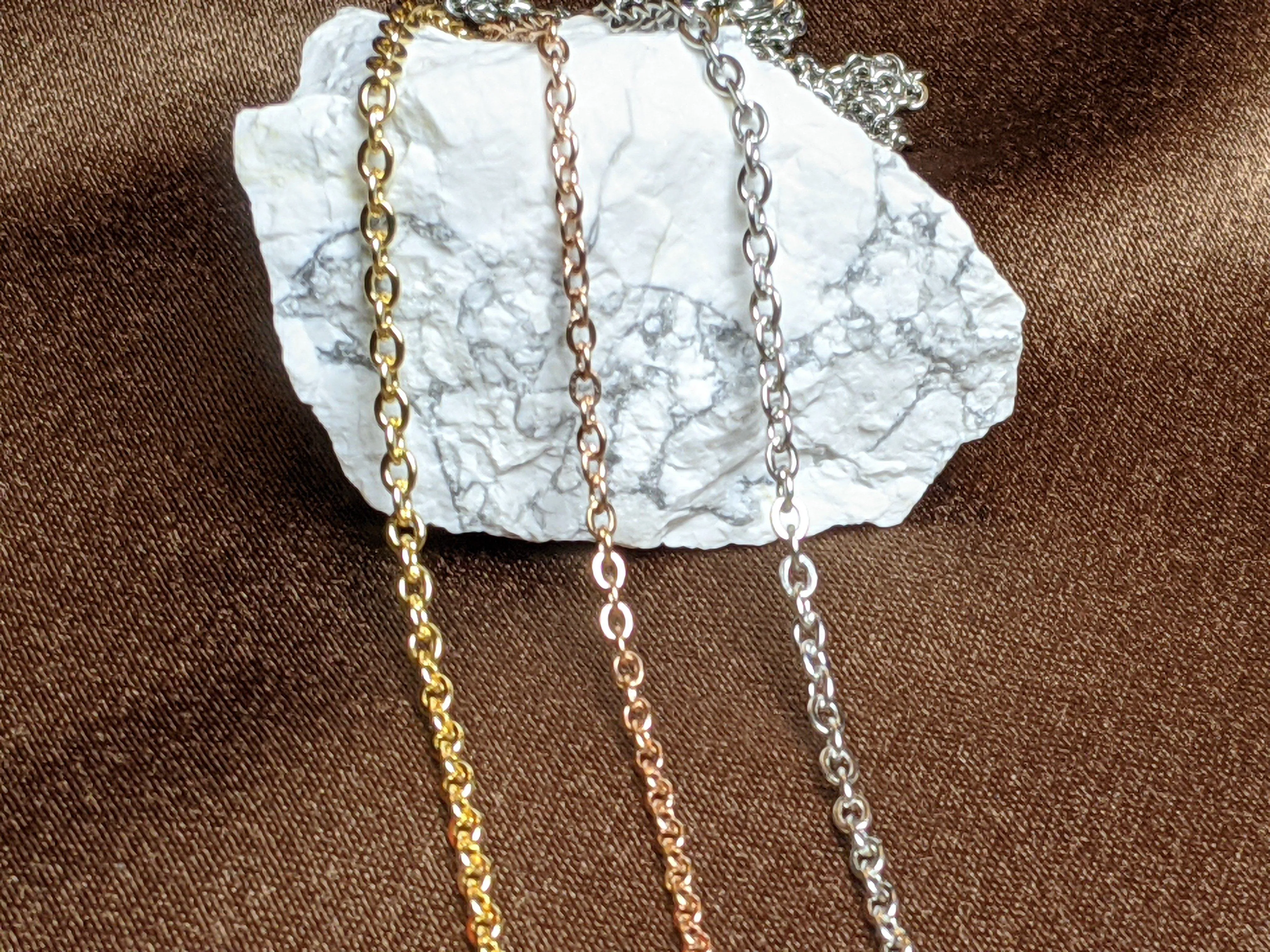 20" & 24” Long, Silver, Rose Gold Colored, Gold Colored Stainless Steel Flat Chain for Men, Women