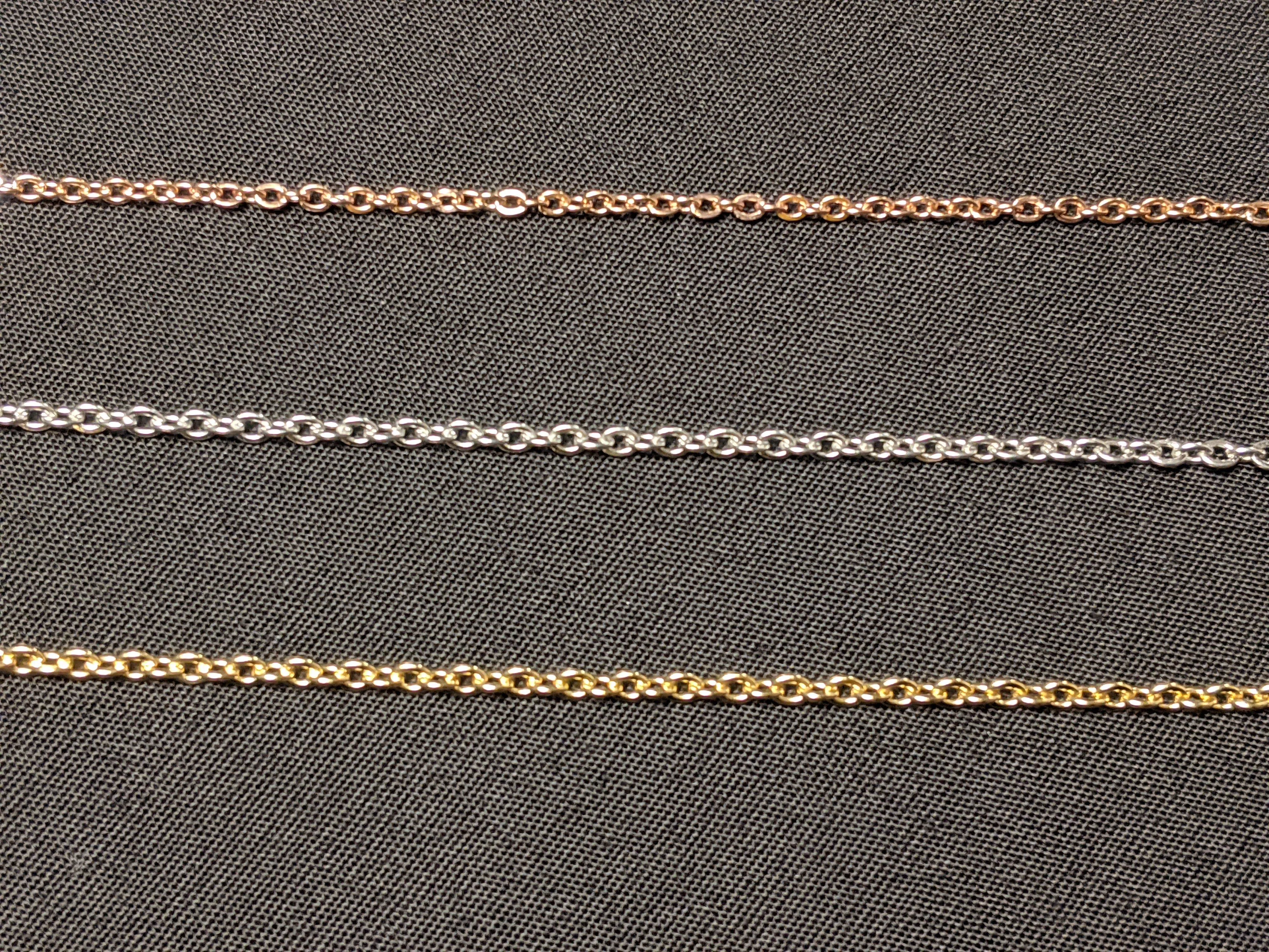 20" & 24” Long, Silver, Rose Gold Colored, Gold Colored Stainless Steel Flat Chain for Men, Women