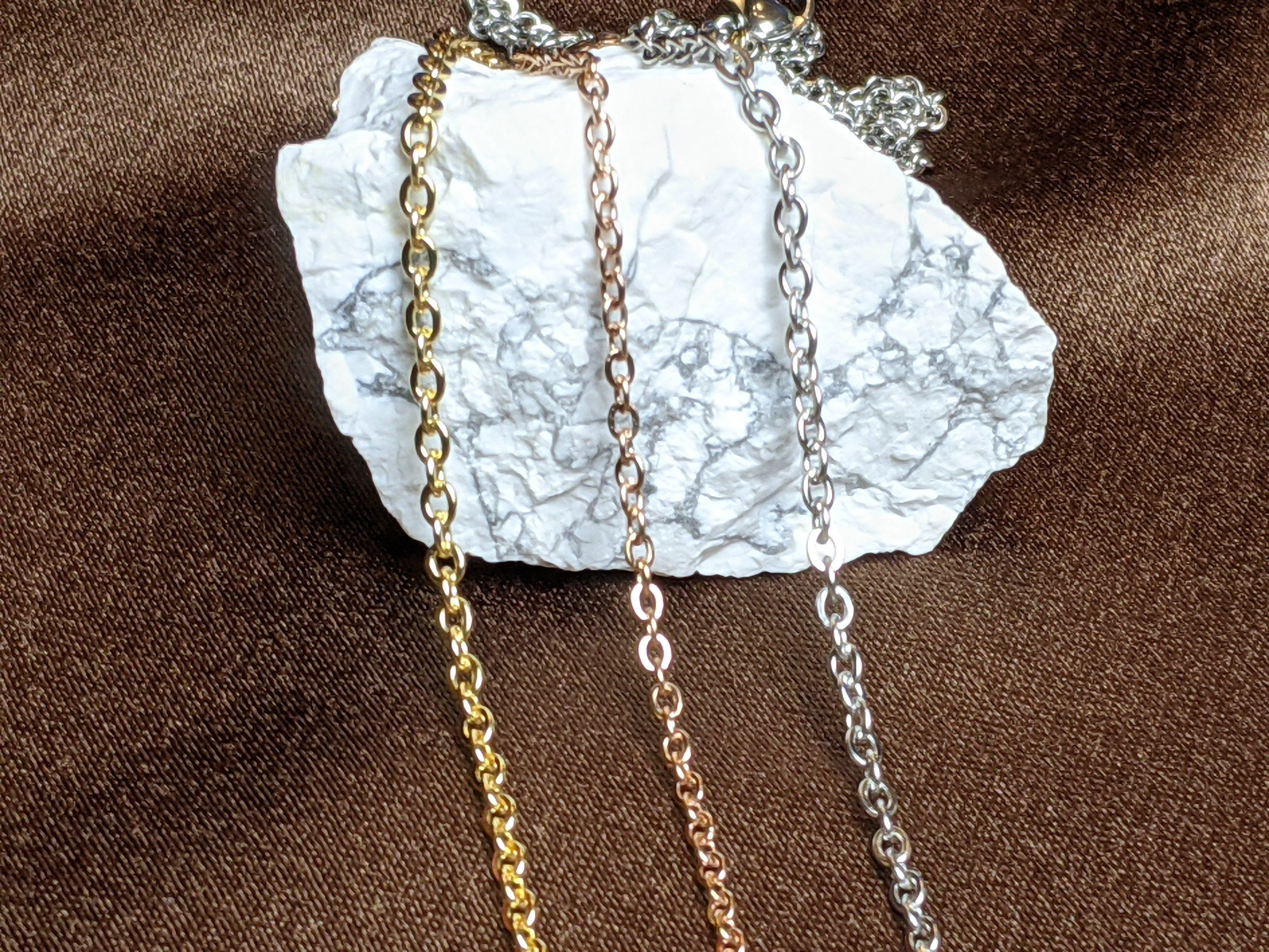 20" & 24” Long, Silver, Rose Gold Colored, Gold Colored Stainless Steel Flat Chain for Men, Women