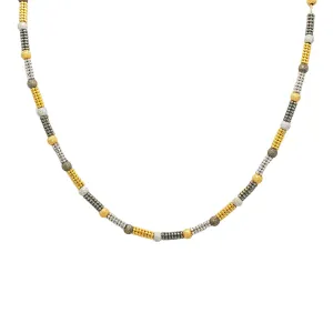 22K Multi Tone Gold Chain W/ Rounded Bead Chain & Glass Blast Bead Accents